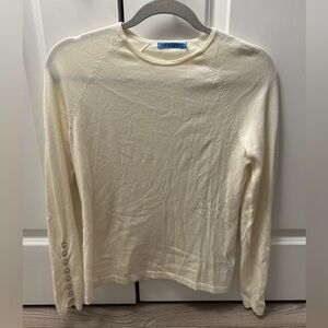J. McLaughlin Women’s Cream Crewneck Long Sleeve Button Sweater Small Cotton